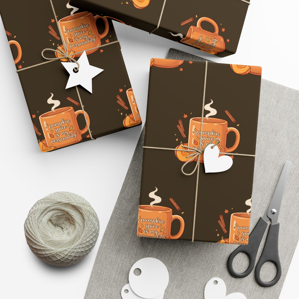 Wrapping Paper — Cozy Pumpkin Spice Mug Pattern (Fall Gift Wrap)