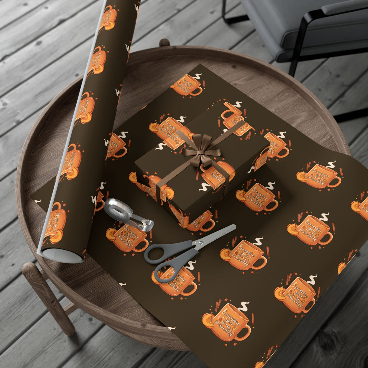 Wrapping Paper — Cozy Pumpkin Spice Mug Pattern (Fall Gift Wrap)