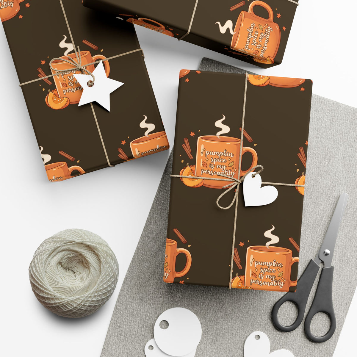 Wrapping Paper — Cozy Pumpkin Spice Mug Pattern (Fall Gift Wrap)