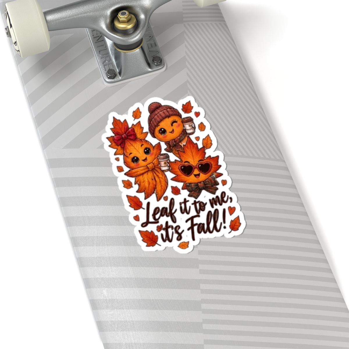 Fall Leaf Characters Kiss-Cut Sticker – "Leaf it to me, it's Fall!" Autumn Laptop Decal
