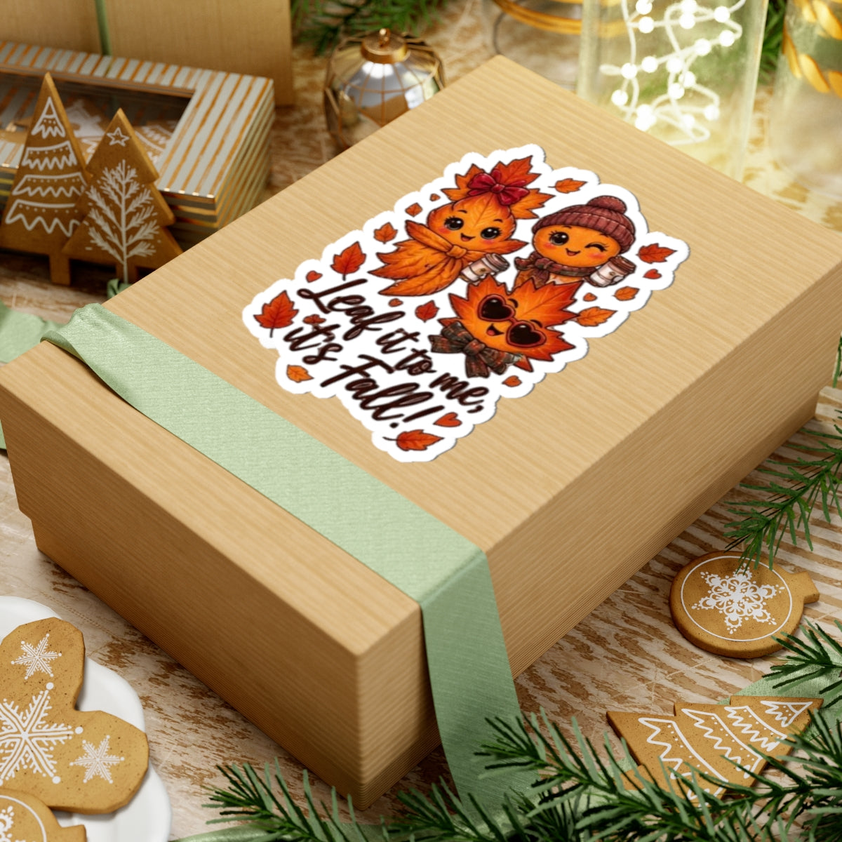 Fall Leaf Characters Kiss-Cut Sticker – "Leaf it to me, it's Fall!" Autumn Laptop Decal