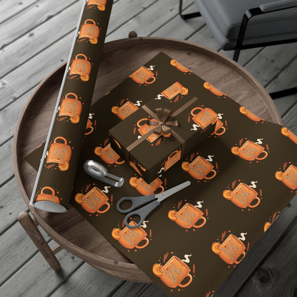 Wrapping Paper — Cozy Pumpkin Spice Mug Pattern (Fall Gift Wrap)