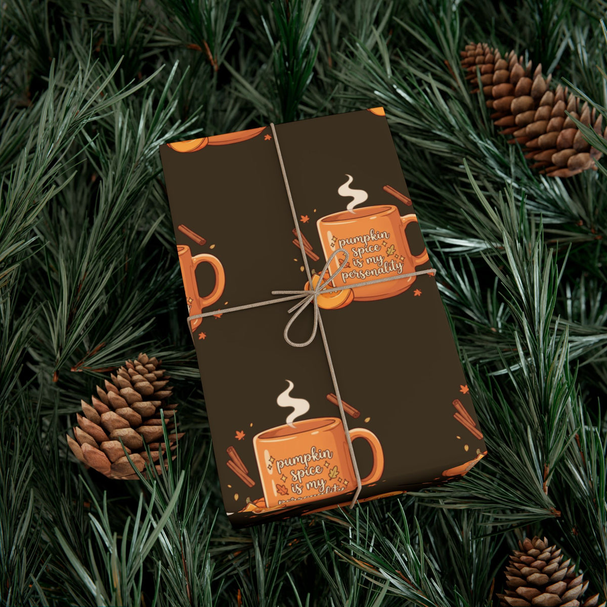 Wrapping Paper — Cozy Pumpkin Spice Mug Pattern (Fall Gift Wrap)