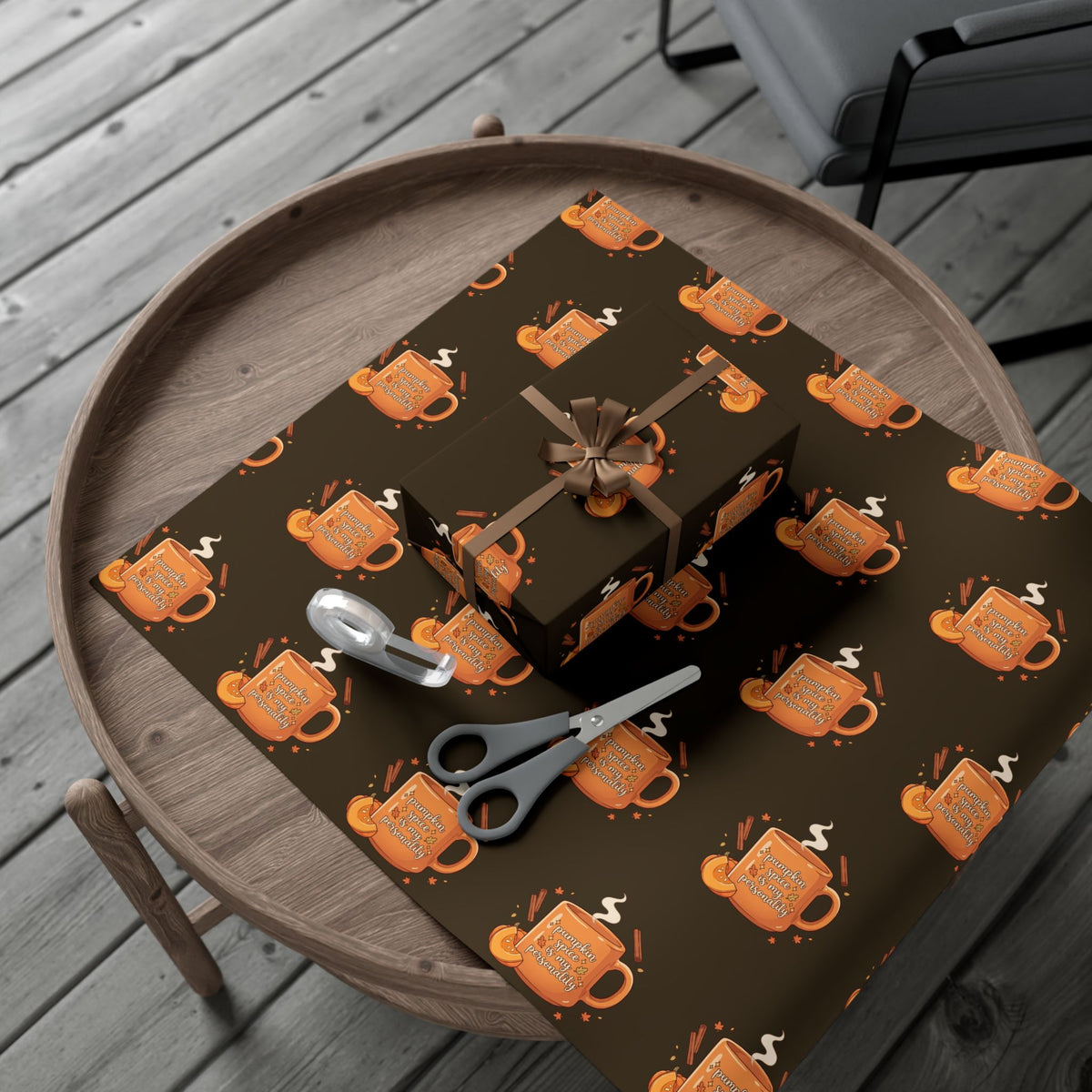 Wrapping Paper — Cozy Pumpkin Spice Mug Pattern (Fall Gift Wrap)