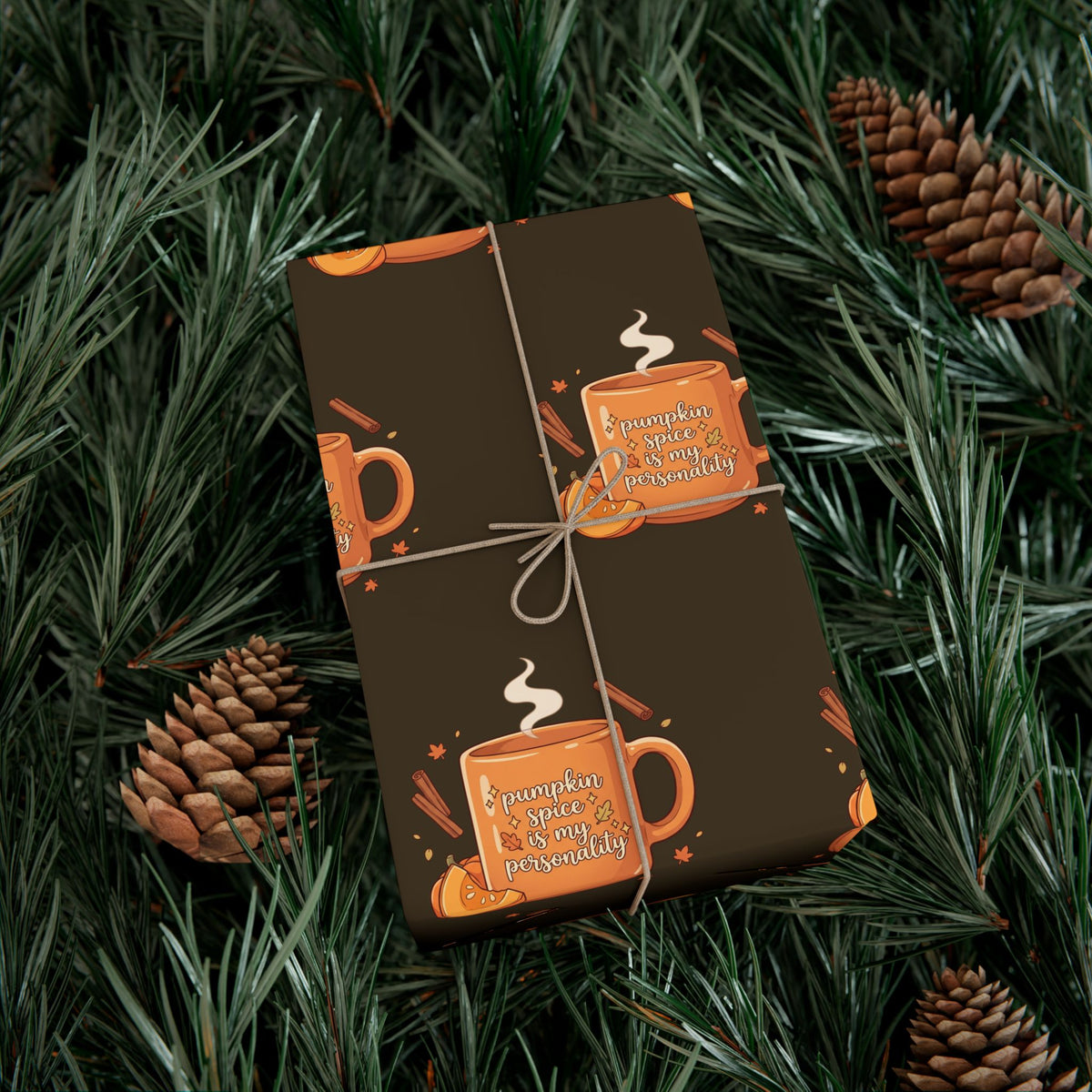 Wrapping Paper — Cozy Pumpkin Spice Mug Pattern (Fall Gift Wrap)